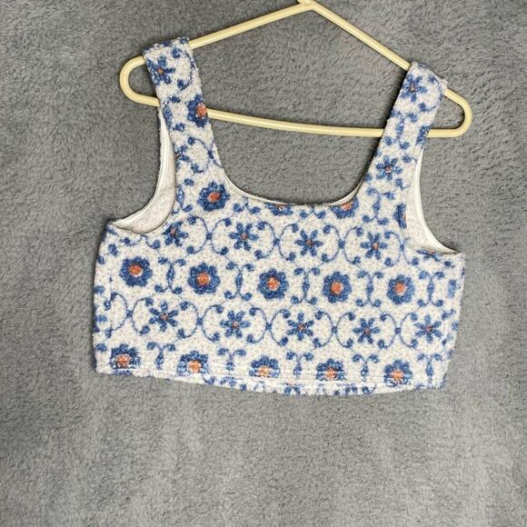 Free People intimately cropped floral fluffy tank lightweight soft blue M - Picture 2 of 8